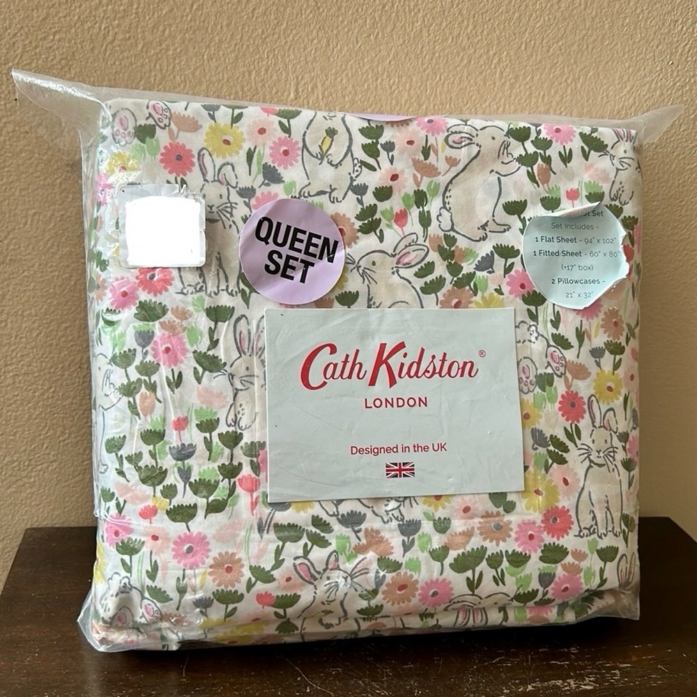 Cath Kidson Sheet Set East Bunny Floral Queen Cotton 200 Thread Count New